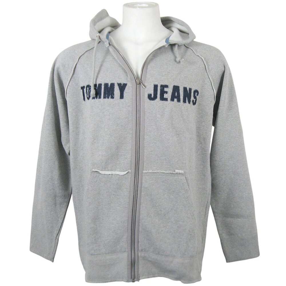 NEW Vintage Tommy Hilfiger Hoodie Sweatshirt! M Gray Big Denim Blue Tommy Jeans